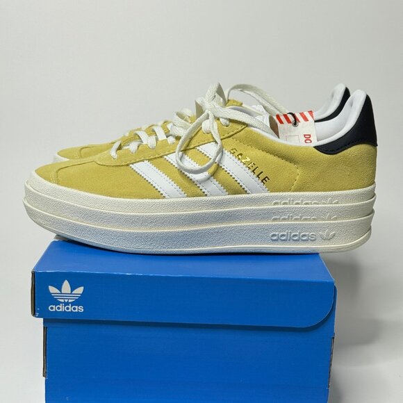 💛 Adidas Gazelle Bold Platform Sneakers YELLOW/WHITE Women's Size 6 - Picture 4 of 10